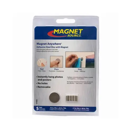 Magnet Anywhere Steel Discs, Adhesive Back .75-In. Diam - pack of 5