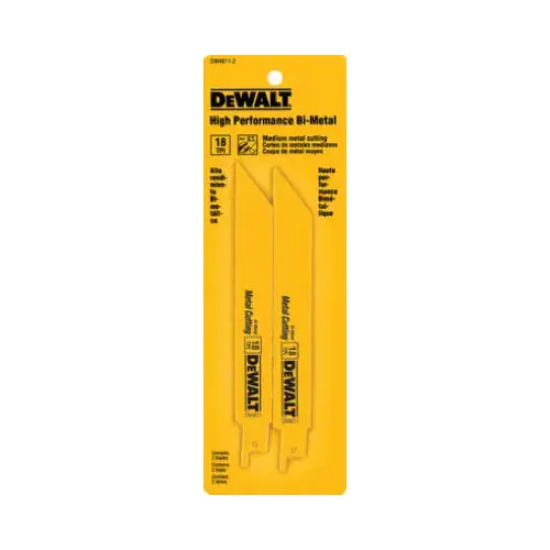 Reciprocating Saw Blade, 3/4 in W, 6 in L, 6 TPI Pair Yellow