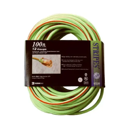 100-Ft. 12/3 SJTW Neon Lime Green Outdoor Extension Cord 100-Ft. 12/3 SJTW Neon Lime Green Outdoor Extension Cord