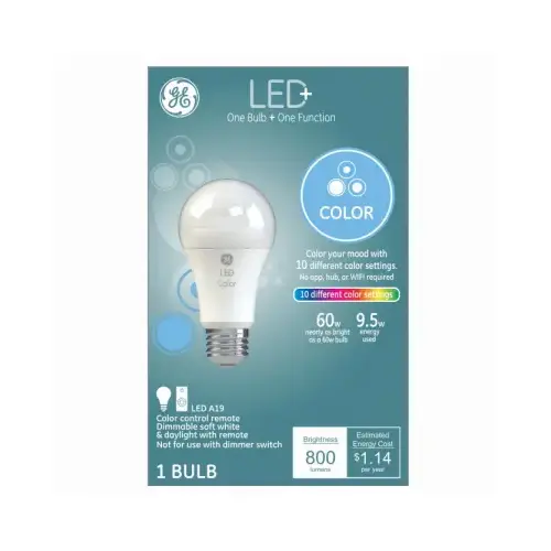 LED Color Changing Bulb with Remote, A19, 9-Watts, 800 Lumens LED Color Changing Bulb with Remote, A19, 9-Watts, 800 Lumens