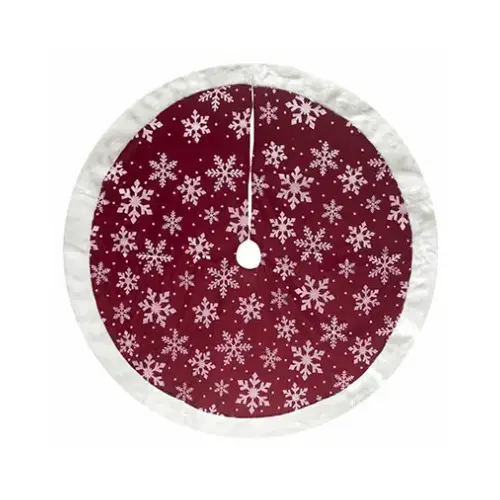 Velvet Tree Skirt, Red Snowflake Print, 48-In. Velvet Tree Skirt, Red Snowflake Print, 48-In.