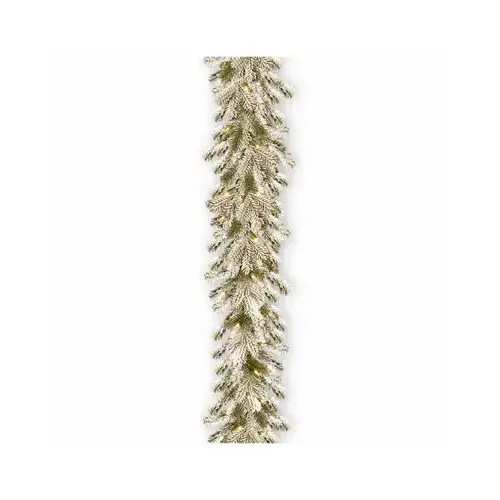 Feel Real Snowy Sheffield Spruce Artificial Garland, 100 Warm White LED Lights, 9 x 12-Ft. Feel Real Snowy Sheffield Spruce Artificial Garland, 100 Warm White LED Lights, 9 x 12-Ft.