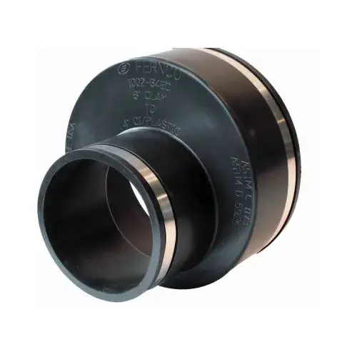 Flexible Pipe Coupling, Connects Clay Pipe to Cast Iron/Plastic, 6 x 4-In. Black