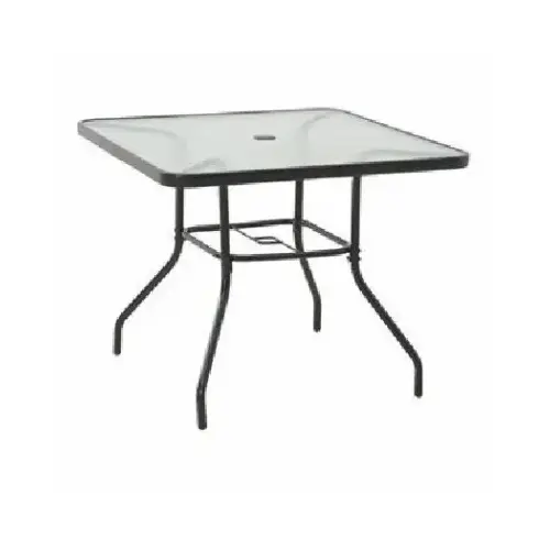 Sunny Isles Table, Black Steel, Glass Top, 35-In. Sunny Isles Table, Black Steel, Glass Top, 35-In.