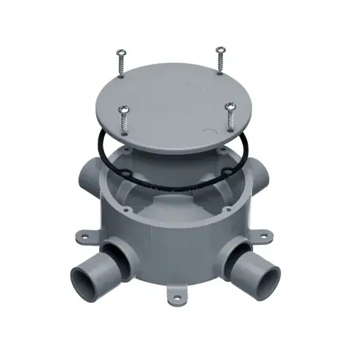 Junction Box, 4 -Knockout, 1/2 in Knockout, PVC, Ceiling, Wall Mounting Gray Junction Box, 4 -Knockout, 1/2 in Knockout, PVC, Ceiling, Wall Mounting Gray