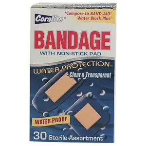 GREAT LAKES WHOLESALE 90118A Bandage Assortment, Clear, Waterproof, 30-Ct.