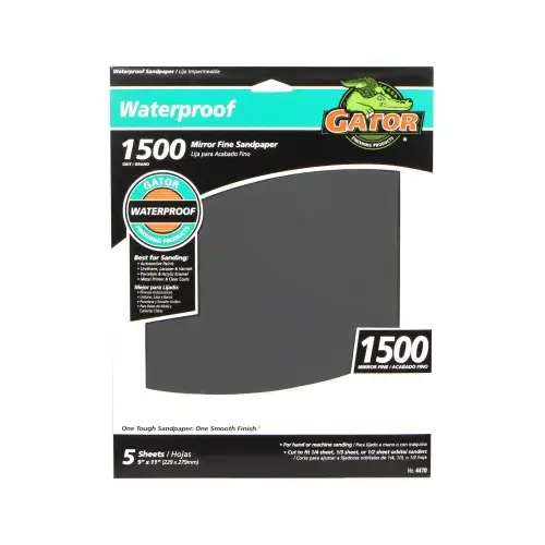 Mirror Fine Waterproof Sandpaper, 1000 Grit, 9 x 11-In - pack of 5 Mirror Fine Waterproof Sandpaper, 1000 Grit, 9 x 11-In - pack of 5