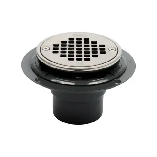 Low-Profile Shower Drain with Ring, PVC, Polished Stainless Steel, For: 2 in Pipe Low-Profile Shower Drain with Ring, PVC, Polished Stainless Steel, For: 2 in Pipe