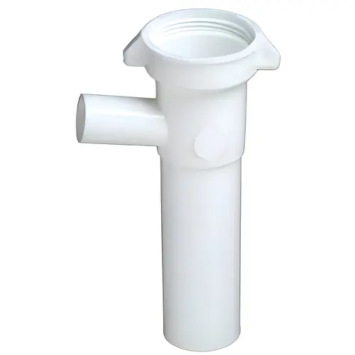 Dishwasher Branch Tailpiece, White Plastic Material, 1.5" O.D. Tube Direct Connect, 6" Length, 7/8" O.D. Branch Dishwasher Branch Tailpiece, White Plastic Material, 1.5" O.D. Tube Direct Connect, 6" Length, 7/8" O.D. Branch