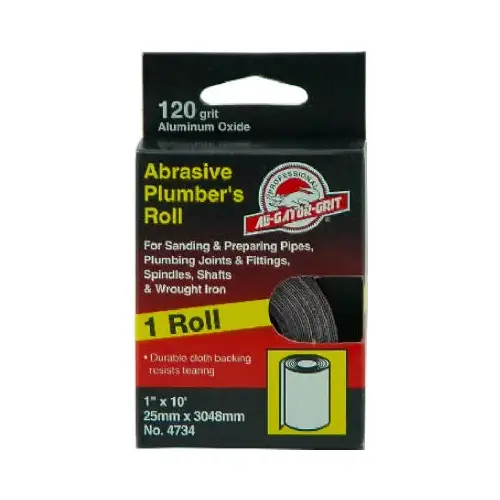 1 In. x 10 Ft. 180-Grit Plumber's Abrasive Sand Cloth 1 In. x 10 Ft. 180-Grit Plumber's Abrasive Sand Cloth