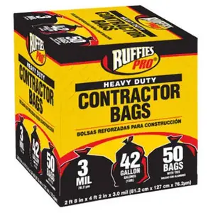 Ruffies 1190274 Heavy Duty Contractor Bags, 42-Gal - pack of 50 Black