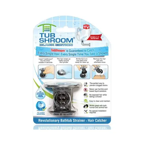 Bathtub Drain Protector Hair Catcher, Black/Chrome Bathtub Drain Protector Hair Catcher, Black/Chrome