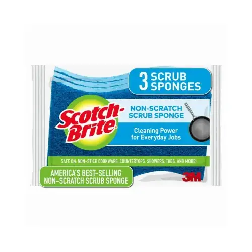 Scrub Sponge, 4.4 in L, 2.6 in W, 0.8 in Thick, Cellulose, Blue - pack of 3 Scrub Sponge, 4.4 in L, 2.6 in W, 0.8 in Thick, Cellulose, Blue - pack of 3