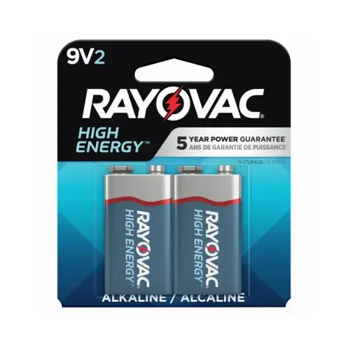 High Energy 9 Volt (9V) Alkaline Batteries pair