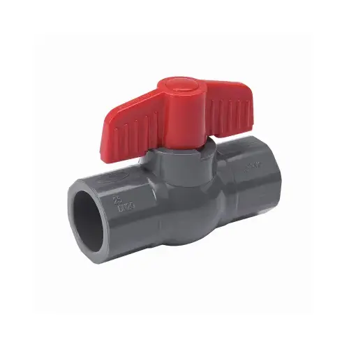 Ball Valve, 1/2 in Connection, Compression, 150 psi Pressure, PVC Body Gray Ball Valve, 1/2 in Connection, Compression, 150 psi Pressure, PVC Body Gray