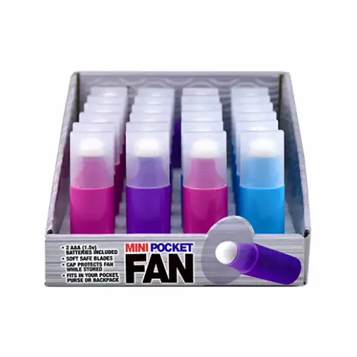 Mini Pocket Fan, Battery Operated, Assorted Colors - pack of 24