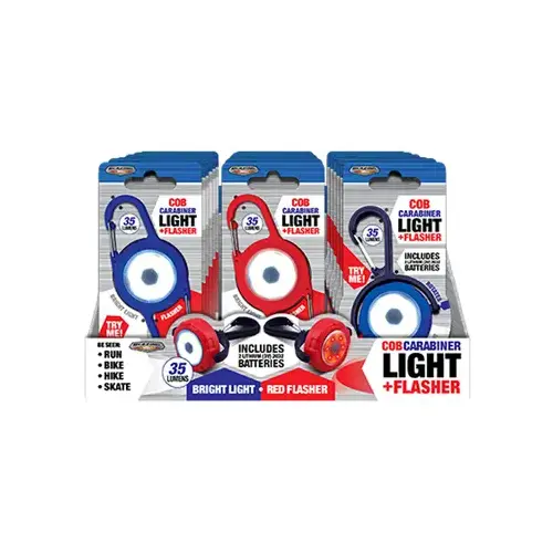 COB Carabiner Light & Flasher, 35 Lumens - pack of 24