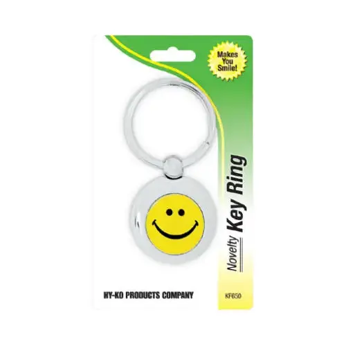 Key Chain, Smiley Face, Silver - pack of 5
