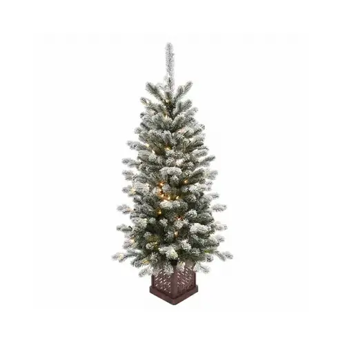 Feel Real Artificial Pre-Lit Christmas Entrance Tree, Snowy Sheffield Spruce, 70 Clear Lights, 4-Ft.