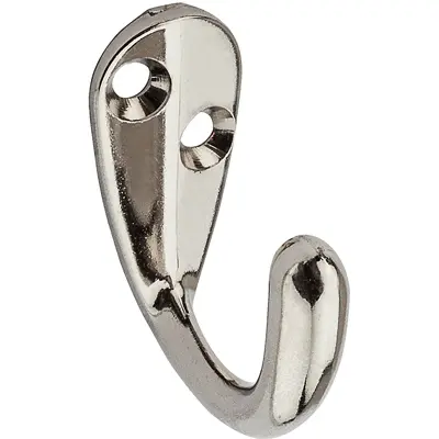 NATIONAL MFG/SPECTRUM BRANDS HHI Wall Hook for Clothes Single Prong Nickel-Plated Pair N199-190