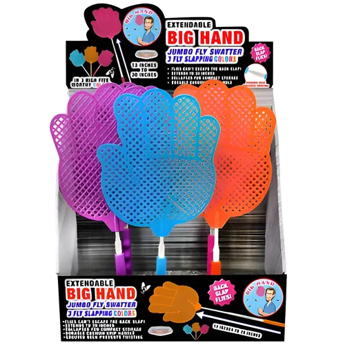 Fly Swatter, Extendable Big Hand, 30-In., Assorted Colors