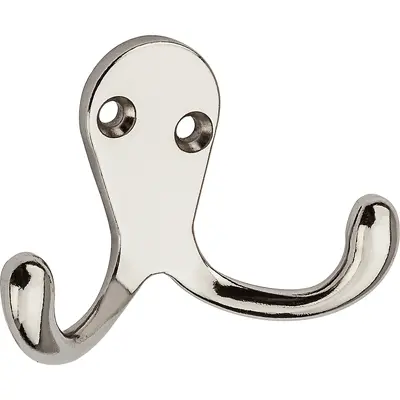 NATIONAL MFG/SPECTRUM BRANDS HHI Wall Hook for Clothes Double Prong Nickel-Plated Pair N199-232