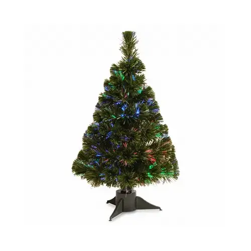 Artificial Pre-Lit Christmas Tree, Evergreen Ice Fiber Optic Lights, Plastic Stand, 14 x 24-In. Artificial Pre-Lit Christmas Tree, Evergreen Ice Fiber Optic Lights, Plastic Stand, 14 x 24-In.