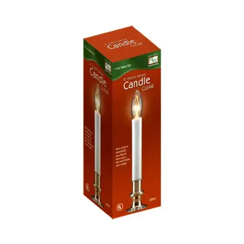 Christmas Candle, Sensor, Clear Flame, White/Brass, 9-In.