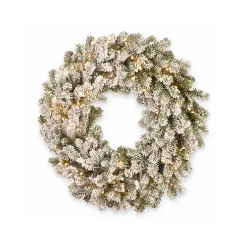 Feel Real Snowy Sheffield Spruce Artificial Wreath, 50 Warm White LED Lights, 24-Ft. Feel Real Snowy Sheffield Spruce Artificial Wreath, 50 Warm White LED Lights, 24-Ft.