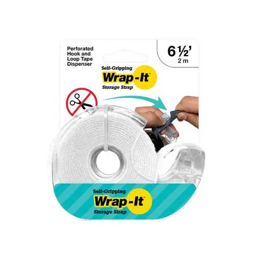 Self-Gripping Storage Strap Tape Roll, White, 6.5-Ft.