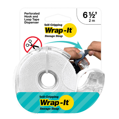 Wrap-It Storage 400-6WHTD Self-Gripping Storage Strap Tape Roll, White, 6.5-Ft.