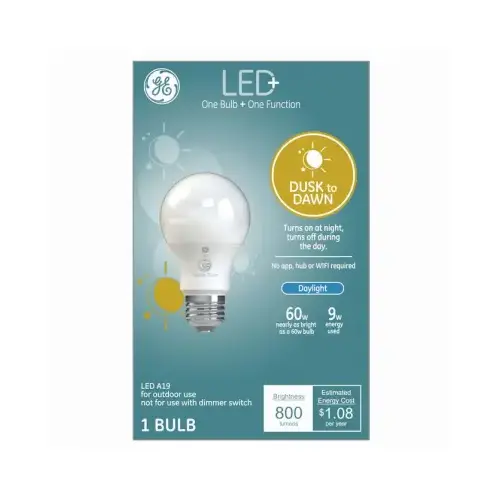 LED Light Bulb, Dusk to Dawn, A19, Outdoor Use, 9 Watts LED Light Bulb, Dusk to Dawn, A19, Outdoor Use, 9 Watts