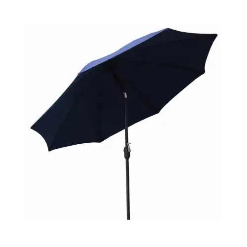 Patio Canopy Umbrella, Crank Open/Tilt, Aluminum Pole, Navy Fabric, 9-Ft.