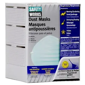 Safety Works 10028560 Non-Toxic Dust Mask, One-Size Mask, Polyester Facepiece, Green - pack of 50
