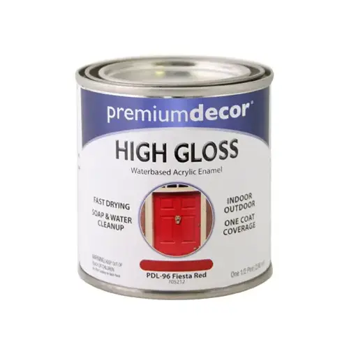 Premium Decor Fiesta Red Gloss Enamel Paint, 1/2-Pt. Premium Decor Fiesta Red Gloss Enamel Paint, 1/2-Pt.