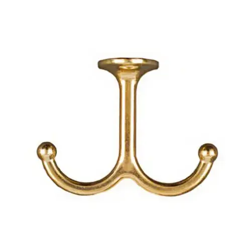 V165 Coat Hook, 35 lb, Zinc, Brass Pair