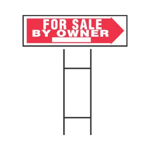 For Sale by Owner Sign, Red and White, 9 x 24-In. For Sale by Owner Sign, Red and White, 9 x 24-In.