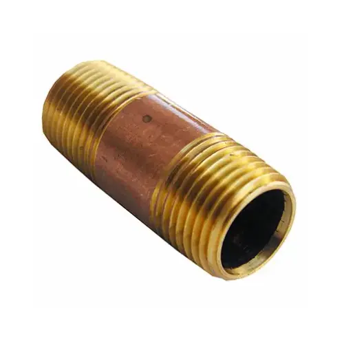 Pipe Fitting, Brass Nipple, Lead-Free, 1/2 MPT x 2-In. Long Pipe Fitting, Brass Nipple, Lead-Free, 1/2 MPT x 2-In. Long