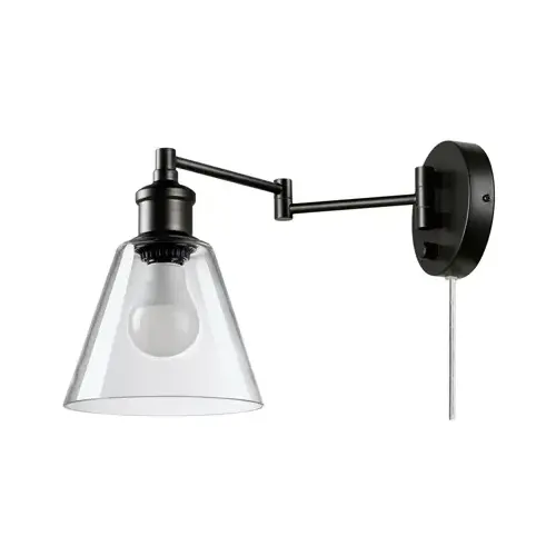 LED Plug-In Wall Sconce, Dark Bronze Finish, Clear Glass Shade LED Plug-In Wall Sconce, Dark Bronze Finish, Clear Glass Shade