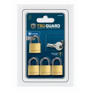 Tru-Guard 1920QTG Keyed-Alike Padlocks, Solid Brass, 3/4-In - pack of 4