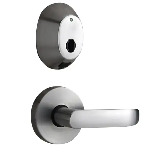 InSync Battery Operated Interconnected Cylindrical Latch and Deadbolt Lock, Unit, Gala Lever, Right Hand, Satin Chrome Satin Chrome InSync Battery Operated Interconnected Cylindrical Latch and Deadbolt Lock, Unit, Gala Lever, Right Hand, Satin Chrome Satin Chrome