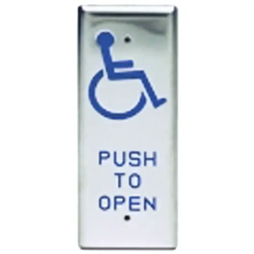 Narrow Mullion Push Plate Switch, 1-11/16", SPDT, Push to Open, Blue Infill Narrow Mullion Push Plate Switch, 1-11/16", SPDT, Push to Open, Blue Infill