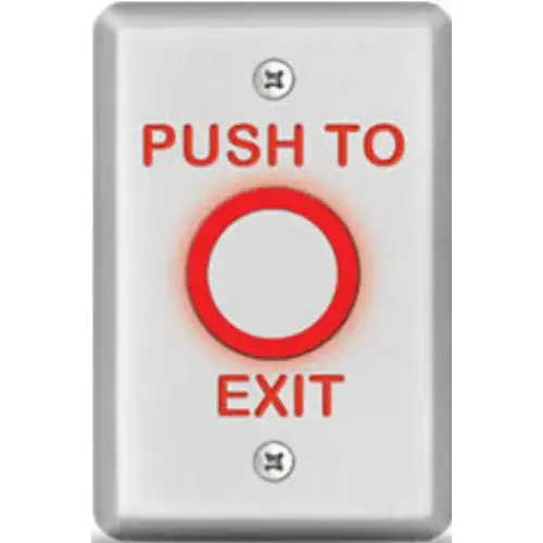 Vandal Resistant Stainless Steel Exit Switch, Single Gang, Integrated 1-30 Second Timer, 12/24VDC, NO/NC 2A Contact, "PUSH TO EXIT