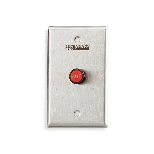 SPDT Momentary Red Push Button with Illuminated " Push to Exit " Satin Stainless Steel Finish SPDT Momentary Red Push Button with Illuminated " Push to Exit " Satin Stainless Steel Finish