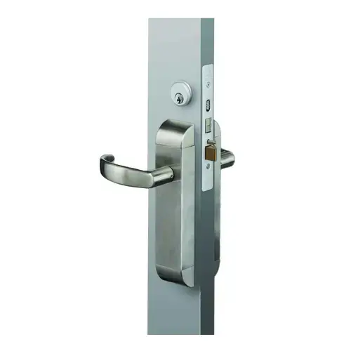 Dual Force Interconnected Deadbolt/Deadlatch with Electric Trim Set with Curve Handle, 1-1/2" BS, Radius Strike Satin Stainless Steel Finish Dual Force Interconnected Deadbolt/Deadlatch with Electric Trim Set with Curve Handle, 1-1/2" BS, Radius Strike Satin Stainless Steel Finish