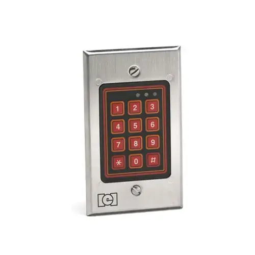 Indoor/Outdoor Flush-Mount Weather Resistant Keypad, 120 Users, Single Gang Design, 1 SPDT 2 amp Relay and three 1 amp SPDT Relays, Door Position Monitoring, Door Ajar, Forced Door, Alarm Shunt Outputs