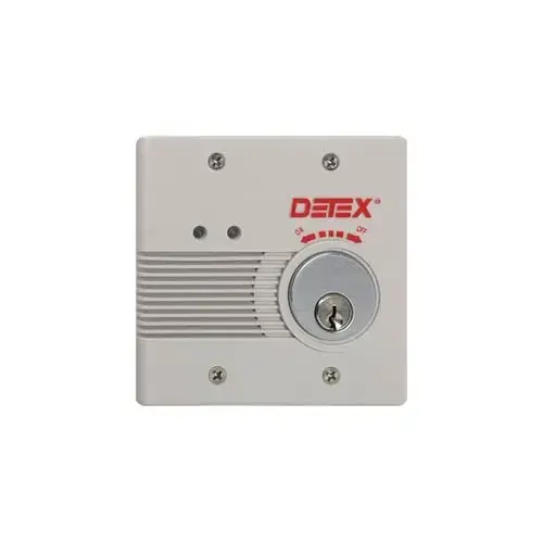 Gray Exit Alarm, Flush Mount, 100DB, AC/DC Hardwired with Optional 9VDC Battery Backup, Warning Sign and Back Box Included, Door Mag Contact and Transformer not Included. Gray Exit Alarm, Flush Mount, 100DB, AC/DC Hardwired with Optional 9VDC Battery Backup, Warning Sign and Back Box Included, Door Mag Contact and Transformer not Included.
