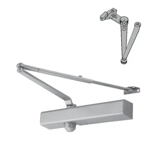 Medium Duty Surface Door Closer with Spring and Stop Hold Open Arm Aluminum Finish Medium Duty Surface Door Closer with Spring and Stop Hold Open Arm Aluminum Finish
