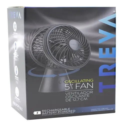 Rechargeable Fan 5" H X 5" D 3 speed Oscillating Black Rechargeable Fan 5" H X 5" D 3 speed Oscillating Black