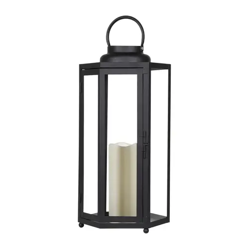 Flameless Lantern 18" Glass/Plastic Decorative Black Black Flameless Lantern 18" Glass/Plastic Decorative Black Black